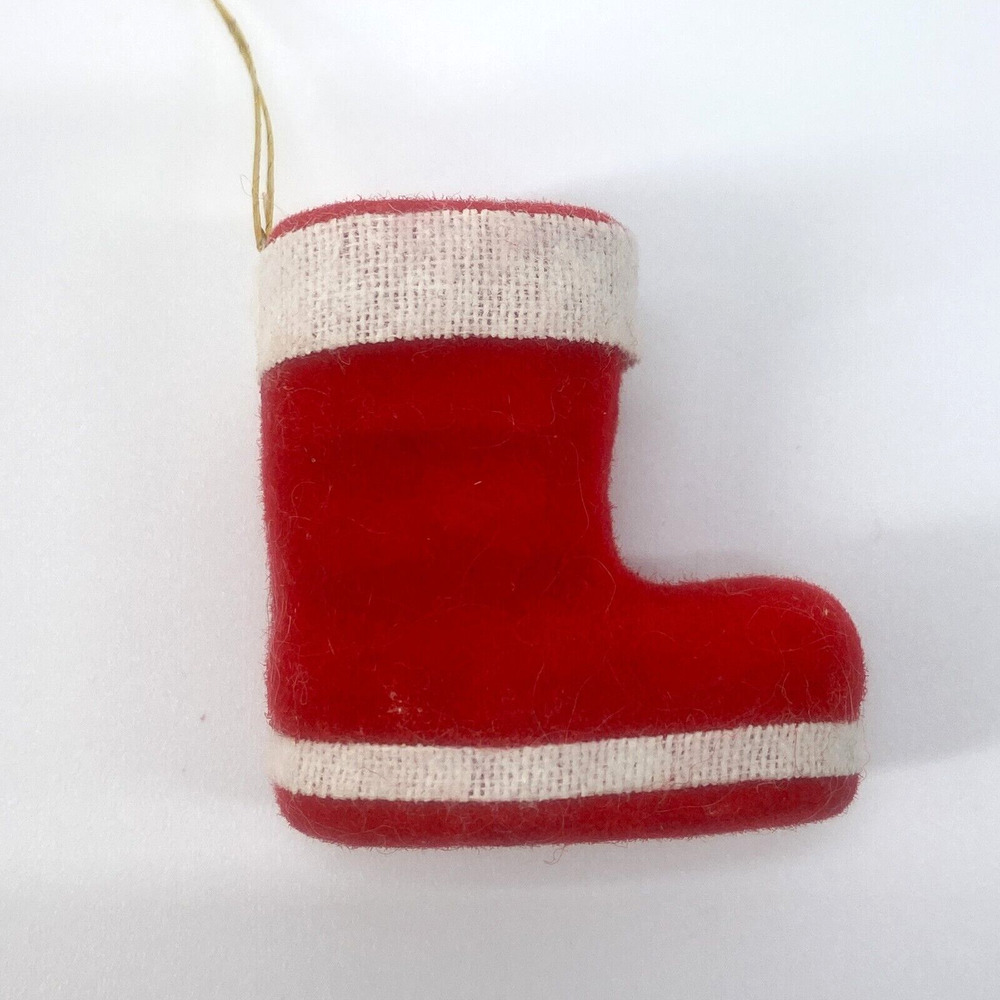 Santa Boot Ornament Red White Trim Christmas Lightweight Hollow 2 inches